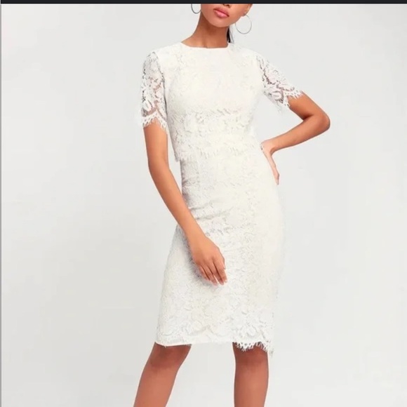 Lulus white lace midi dress Devotion short sleeve classy small - Picture 1 of 10